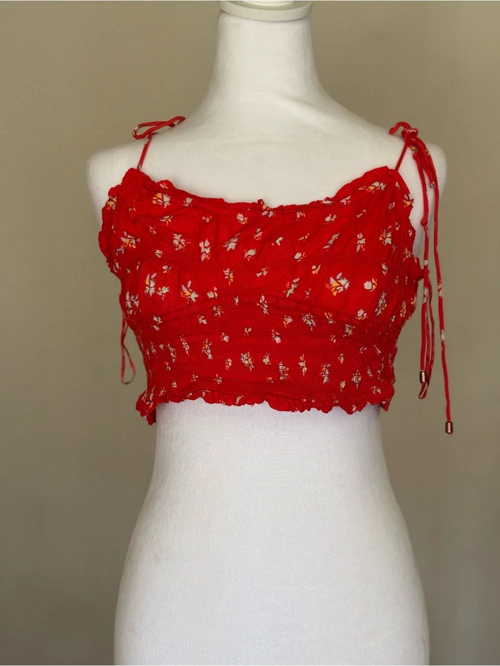 Free People Orange Floral Smoked Crop Top